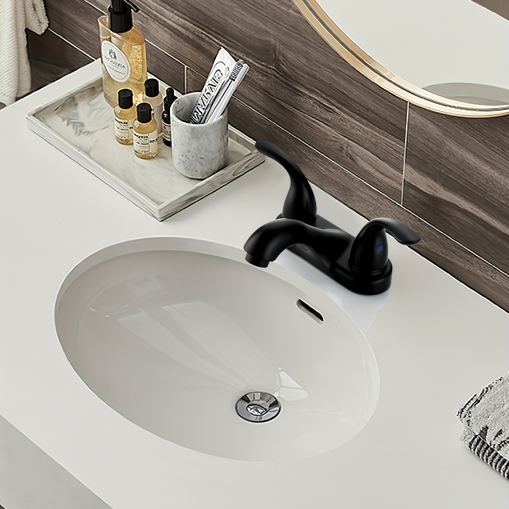 Grifo de baño negro de una sola manija grifo del fregadero del baño con  drenaje emergente y placa de cubierta Rv lavabo grifo mezclador