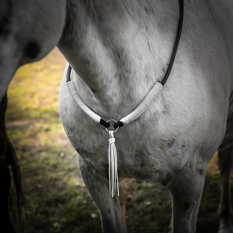 

1pc Bargham Handmade Polyamide Horse Halter With Tassel Neck Ring - Equine Neck Accessory For Horse Riding And Training