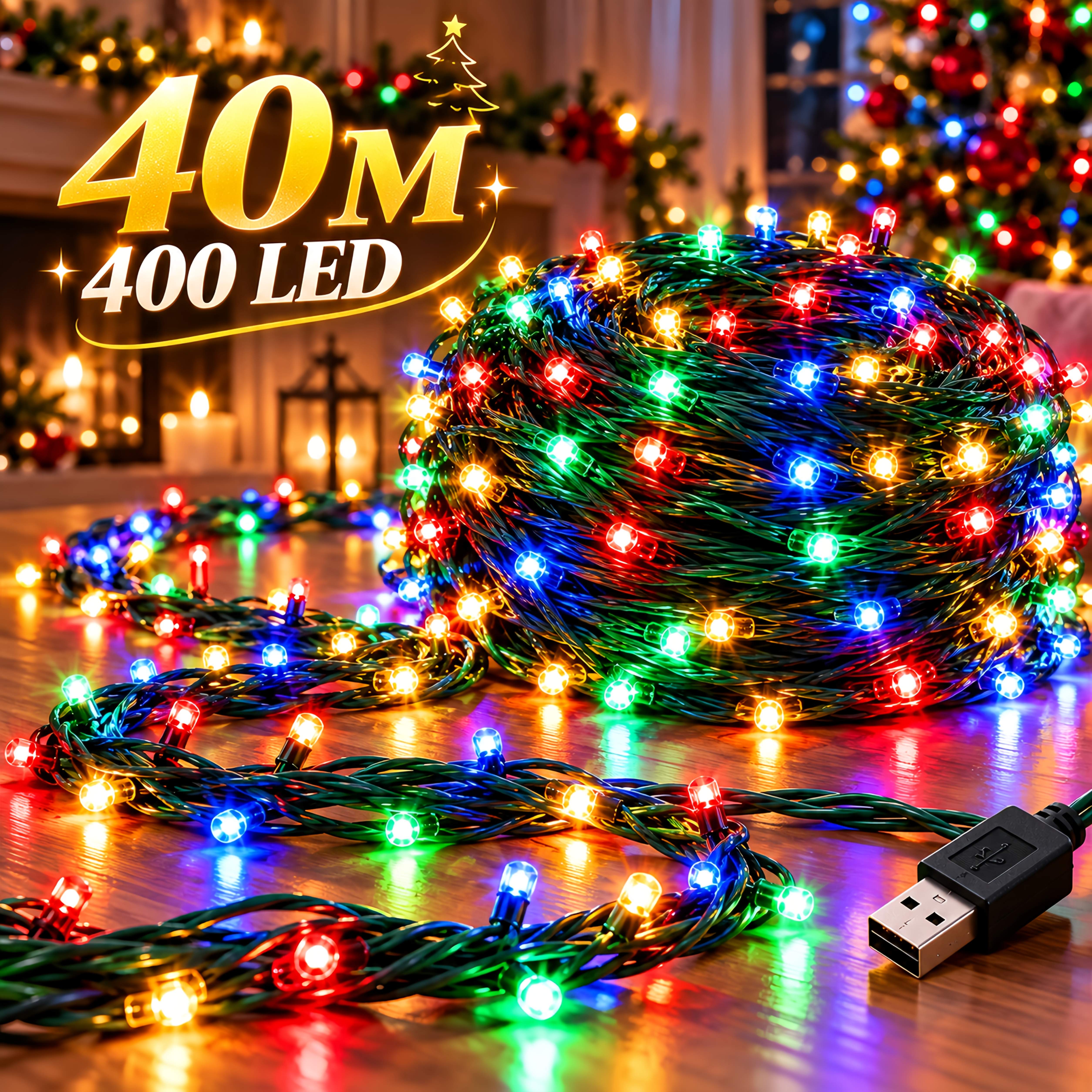 TEMU 400 Led 131ft Usb Christmas String Lights, Multicolor Fairy Lights With , Smart String Lights, Indoor Decorative Lights For Christmas Tree,
