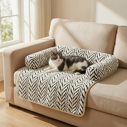couch bed plush pet sofa bed with bolster non slip furniture protector cover for indoor cats small dogs