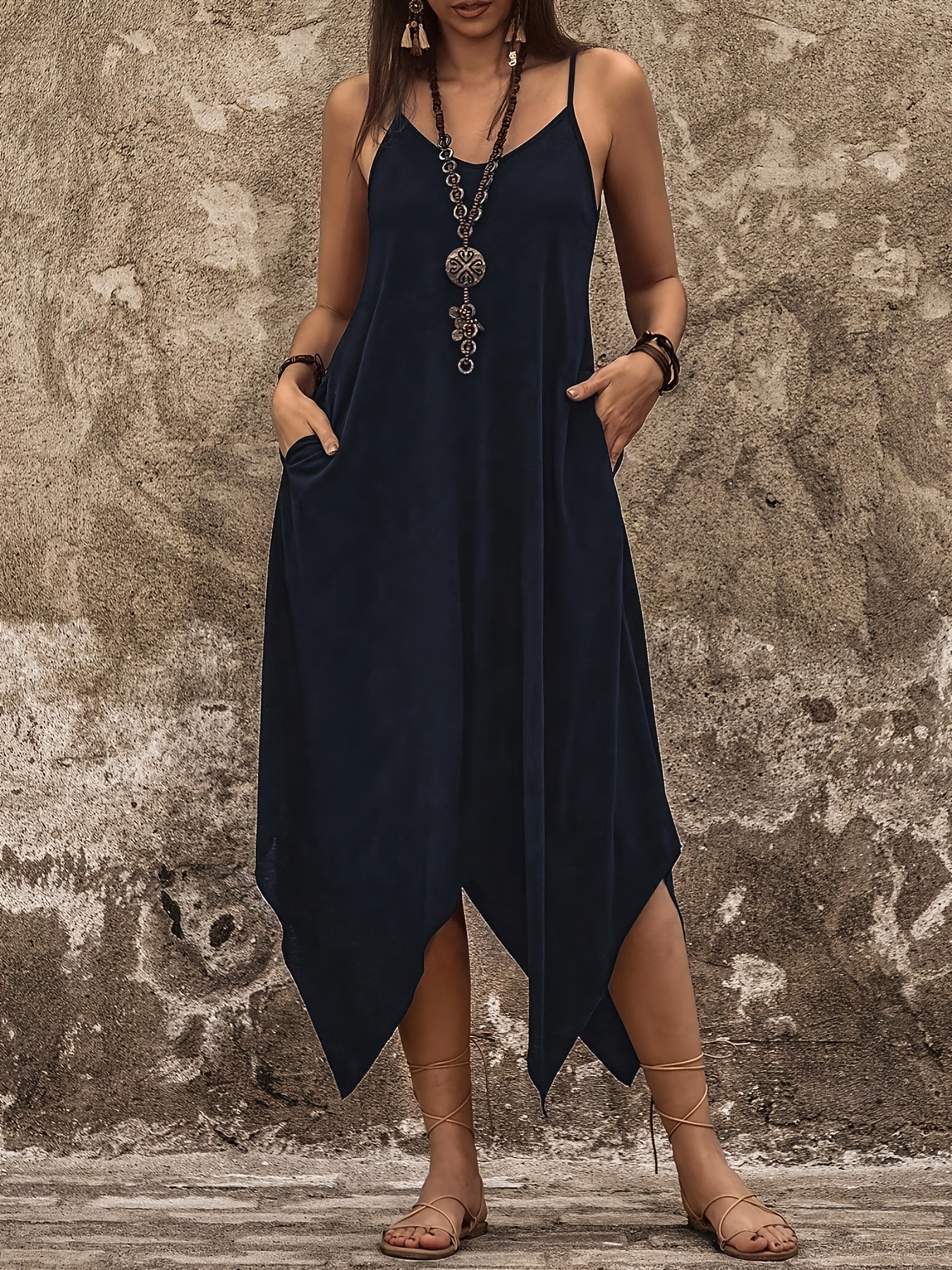 elegant navy blue maxi dress women sleeveless flowing design