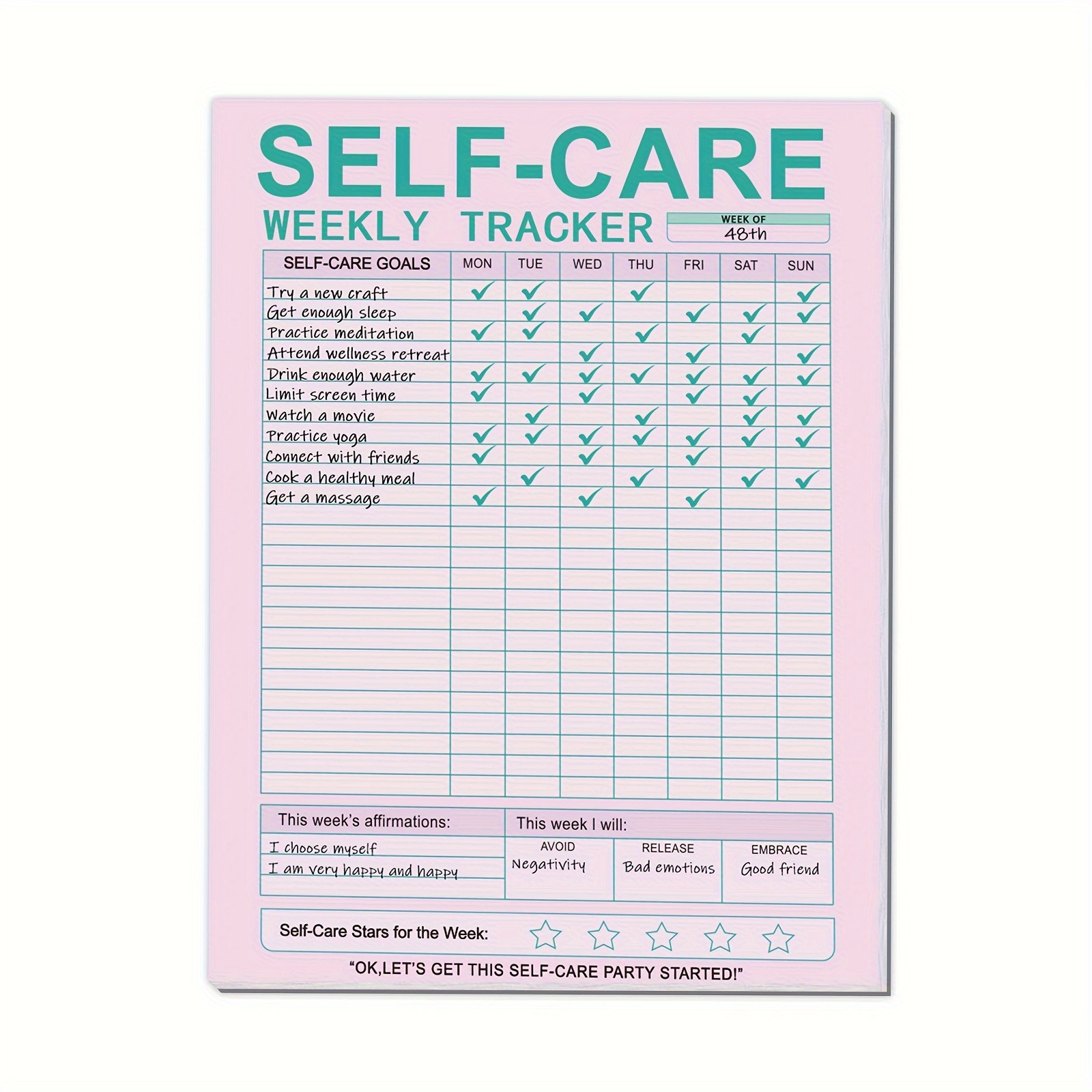 

Trees Self-care Weekly Notepad - Adult Planning Pad With Magnetic Back For Fridge, & Habit Tracking, English Language, Tear-off Sheets, Bleed-proof Paper