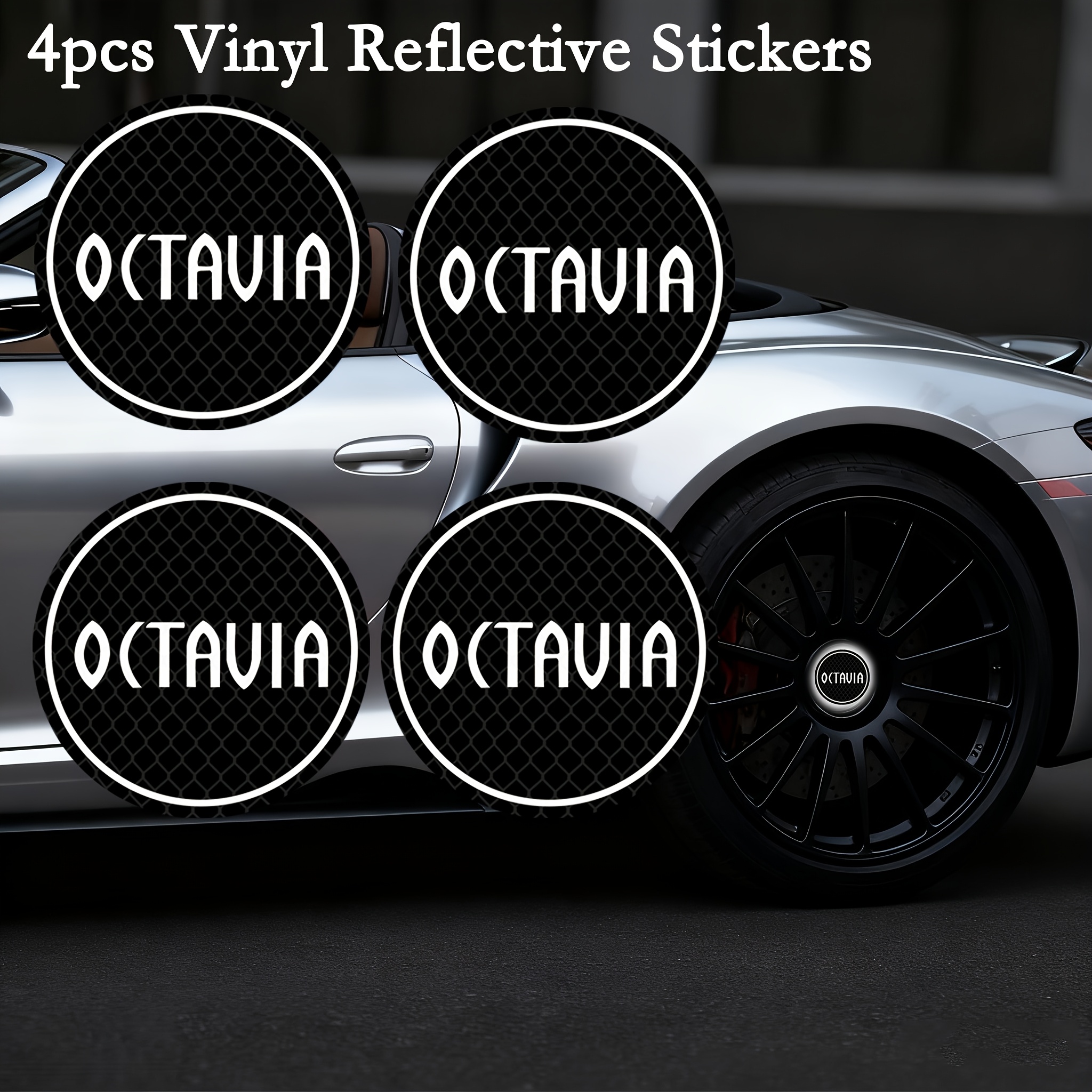 TEMU 4pcs Car Accessories Caps For Octavia Car Wheel Center Reflective Stickers,car Accessories,car Decor,christmas Car Decoration,universal Car
