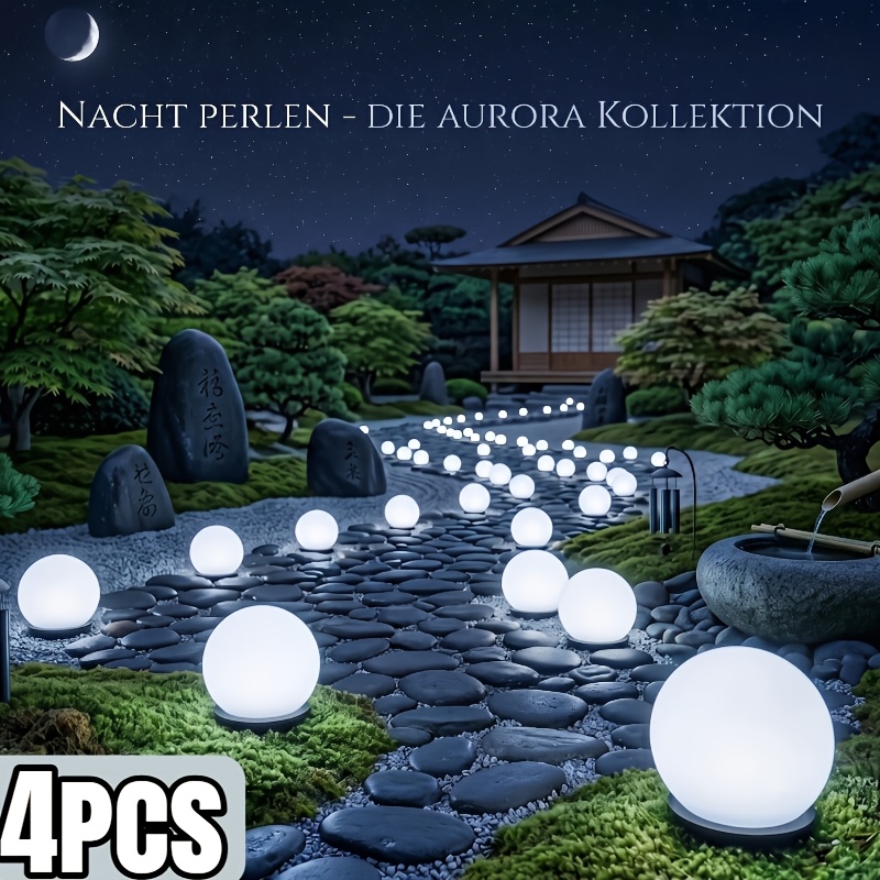 Image of 4pcs Solar Lawn Lights, Decorative Ground Lights For Garden Path Aesthetics, Outdoor Wedding And Party Landscape Lighting, Moon Ball Stake Lights, Integrated Into Lawns And Pebble Stone Walkways.