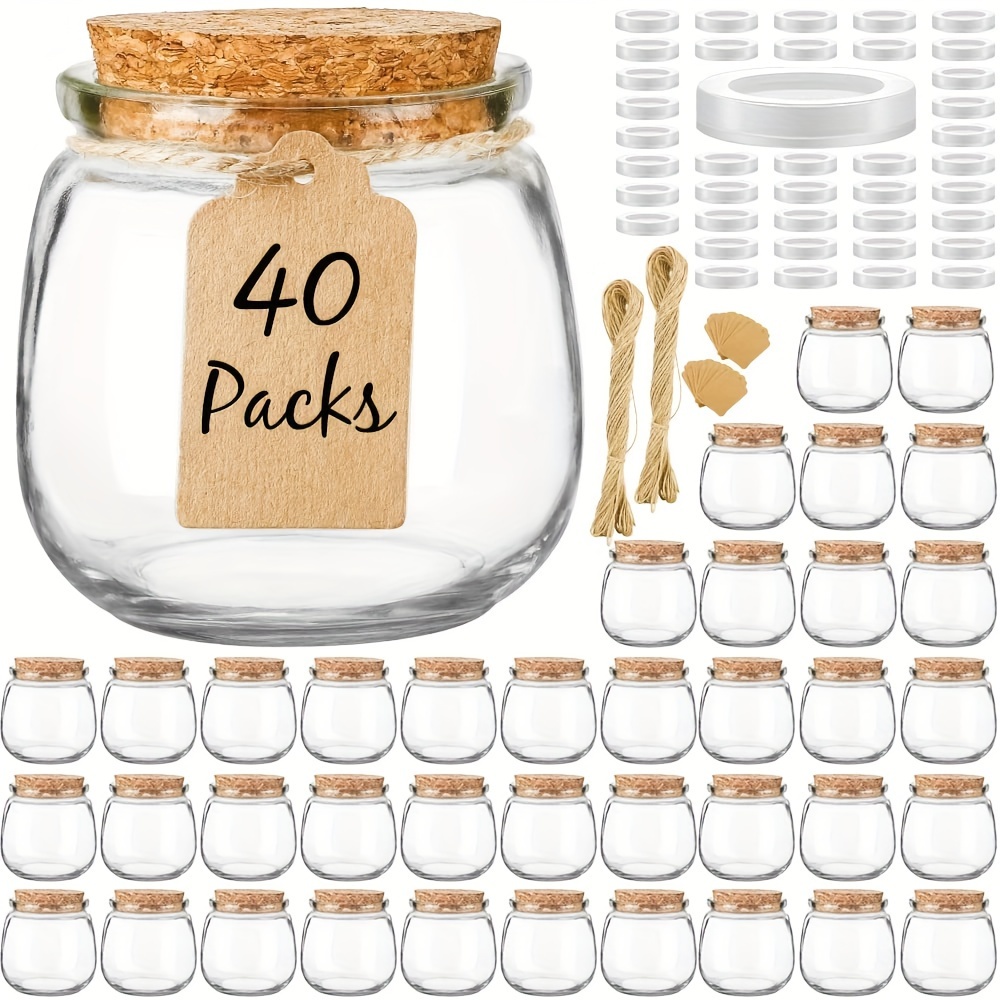 

40pcs 7oz Glass Candle Jars With Cork - Diy Candle Making, Honey Storage & Gifts | Ideal For Weddings, Showers, Christmas Decorations | Includes & Tags | Party Favors