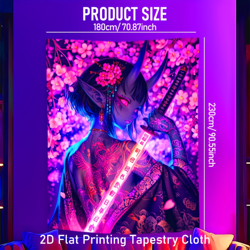 TEMU Anime Girl Blacklight Tapestry Luminous Wall Tapestries For Bedroom In The Dark Decorative Wall Hanging Neon Fluorescent Uv Reactive Decor For