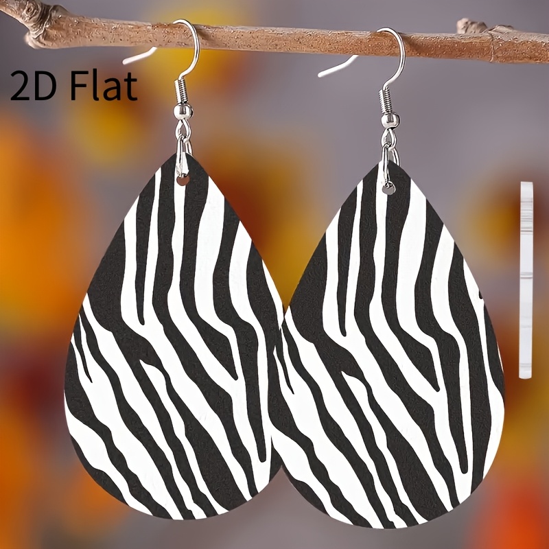 2d Flat, 2d Flat Bohemian Style Simple Elegant Black And White Pattern Teardrop Women's Earrings Suitable For Vacation And Daily Wear, 2d Flat