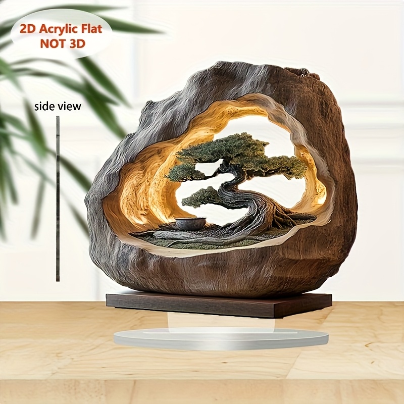2D Flat Printing, Bohemian Tree of Life 2D Flat Art Decor - Plastic Rock Theme Desktop Accessory for Office, Cafe or Bedroom - Perfect for Easter, Spring, Thanksgiving and Mother'S Day - Unique Gift Idea, Room Accent|Tree Design Art|Plastic Sculpture, Bohemian Home Decor
