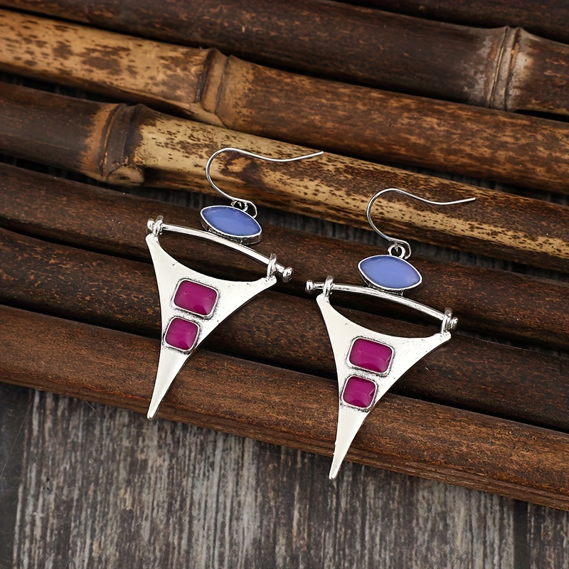 Women's Creative Punk Triangle Silvery Epoxy Purple Earrings