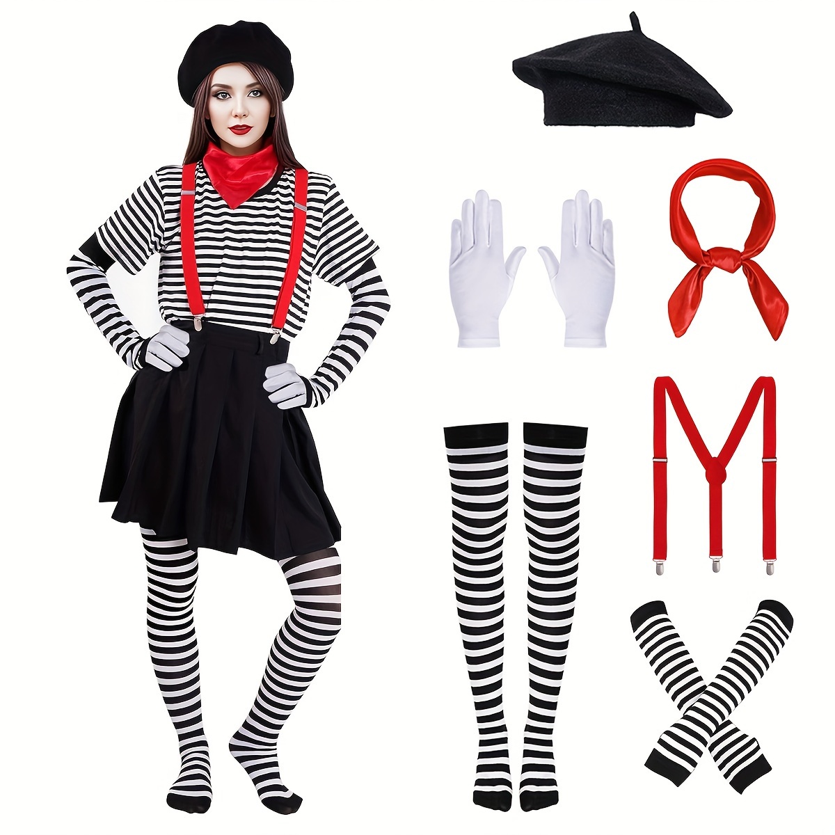 

Streetwear Inspired Cosplay Costume Set For Women And Men, Includes Beret, Gloves, Choker, Scarf, And Tights For Or Themed Party