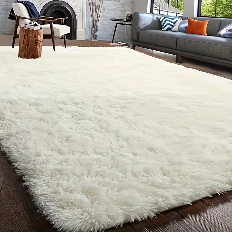 TEMU 1 tapis de chambre blanche doux et moelleux | Émettant de luxe et de , antistatique, complète parfaitement du salon, polyester fabriqué à , à