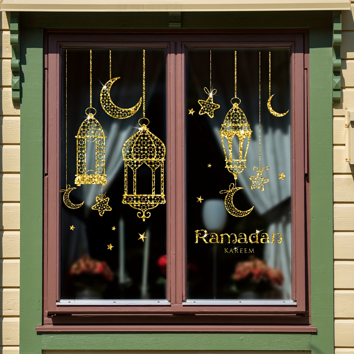 

A Set Of 2 (20 * 30cm * 2pcs) Ramadan Lantern Atmosphere Sense Of Decorative Bedroom Window Balcony Window Stickers Decorative Window Glass Electrostatic Stickers 20 Double-sided Printing On Pattern