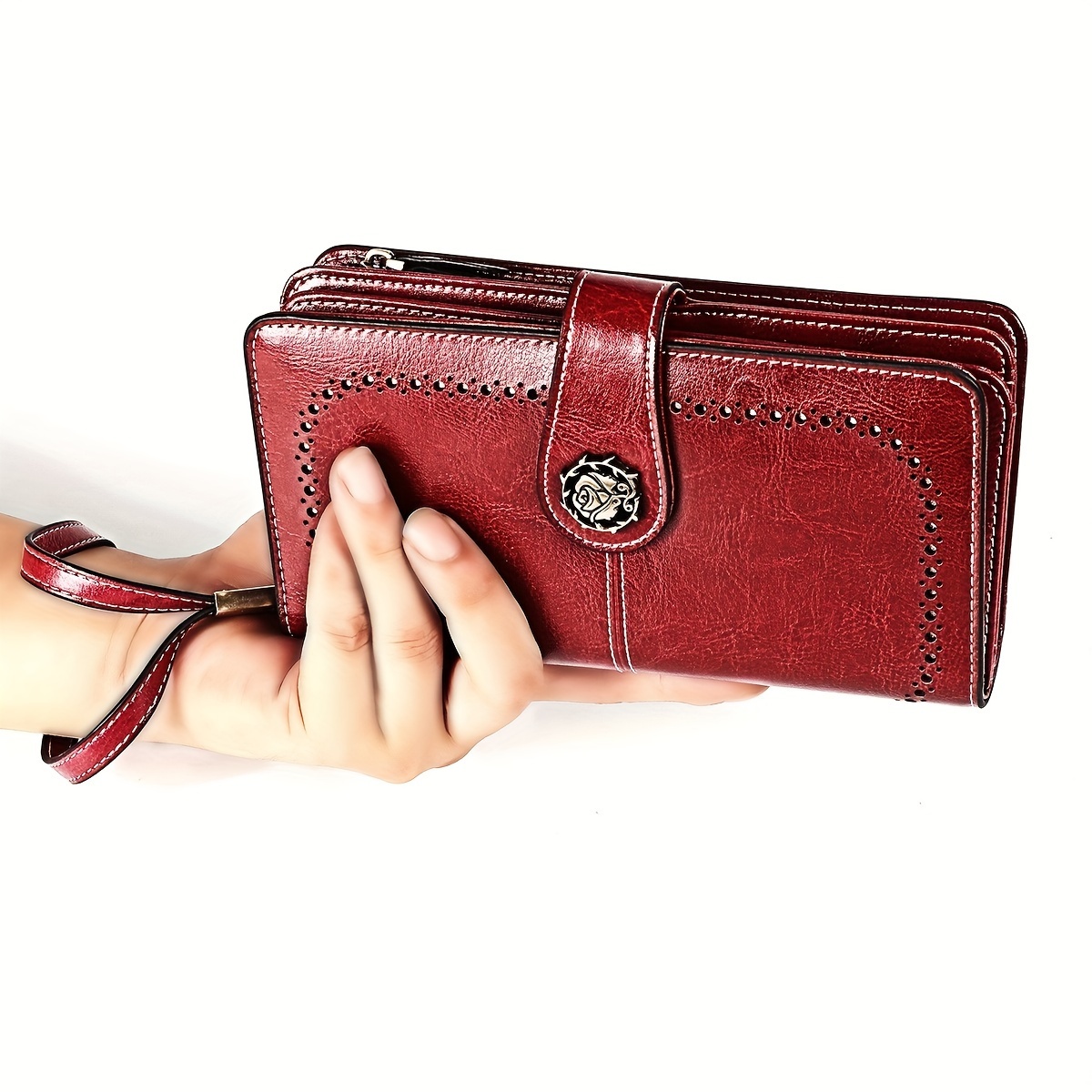 TEMU Women's Wallet Large Capacity Clutch Genuine Leather Wristlet Wallet Purse Multi Card Organizer