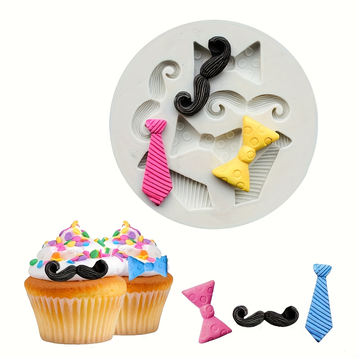 Set Silicone Fondant Mold for Cupcake Decoration DIY Baking Tool for  Chocolate, Clay, and Cake Decorating Silicone Material Mustache,  Bowtie,