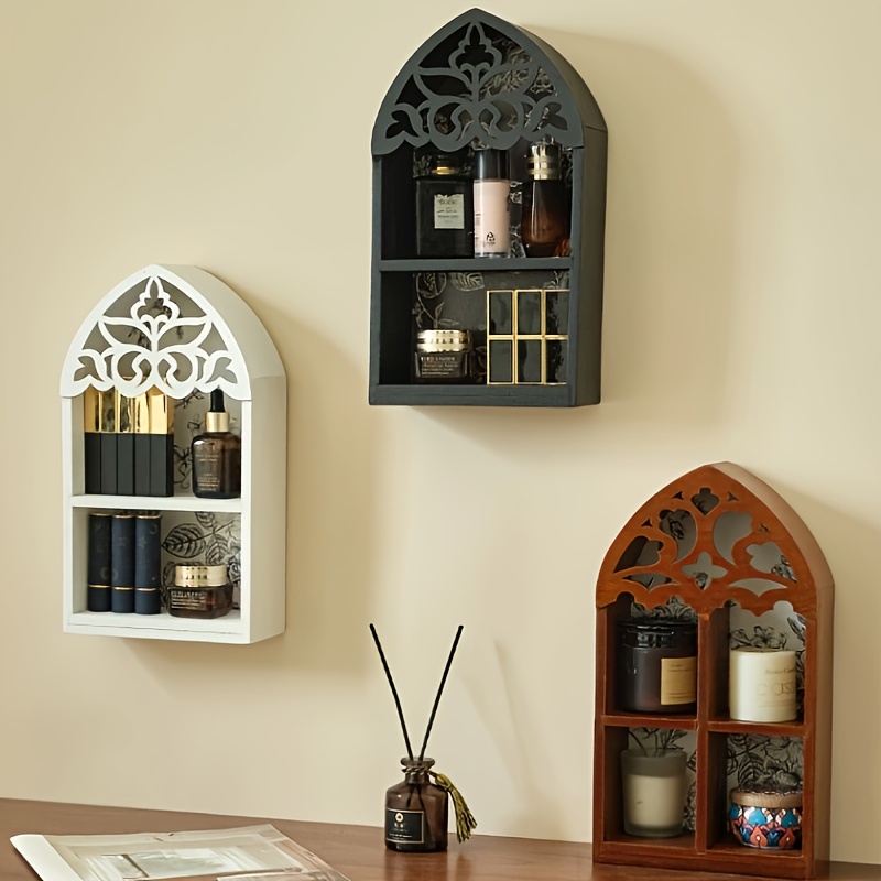 Vintage Solid Wood Wall-Mounted Shelf with Multi-Compartment Storage & Cut-Out Design - Handcrafted Decorative Organizer for Living Room, Bedroom, Entryway Home Décor, Room Decoration