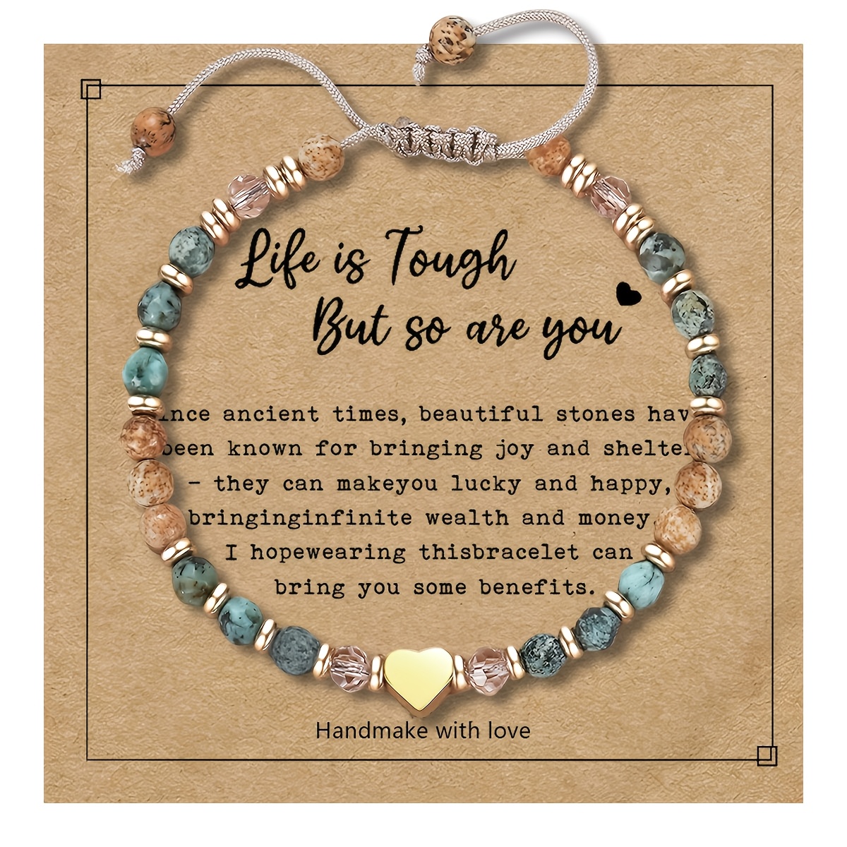 Image of Blue|green 4mm Beaded Adjustable Bracelet Is Tough, But You're Strong Inspirational Birthday Gift For Women & Protective Easter Bracelet Birthday Or Holiday Gift For Mom