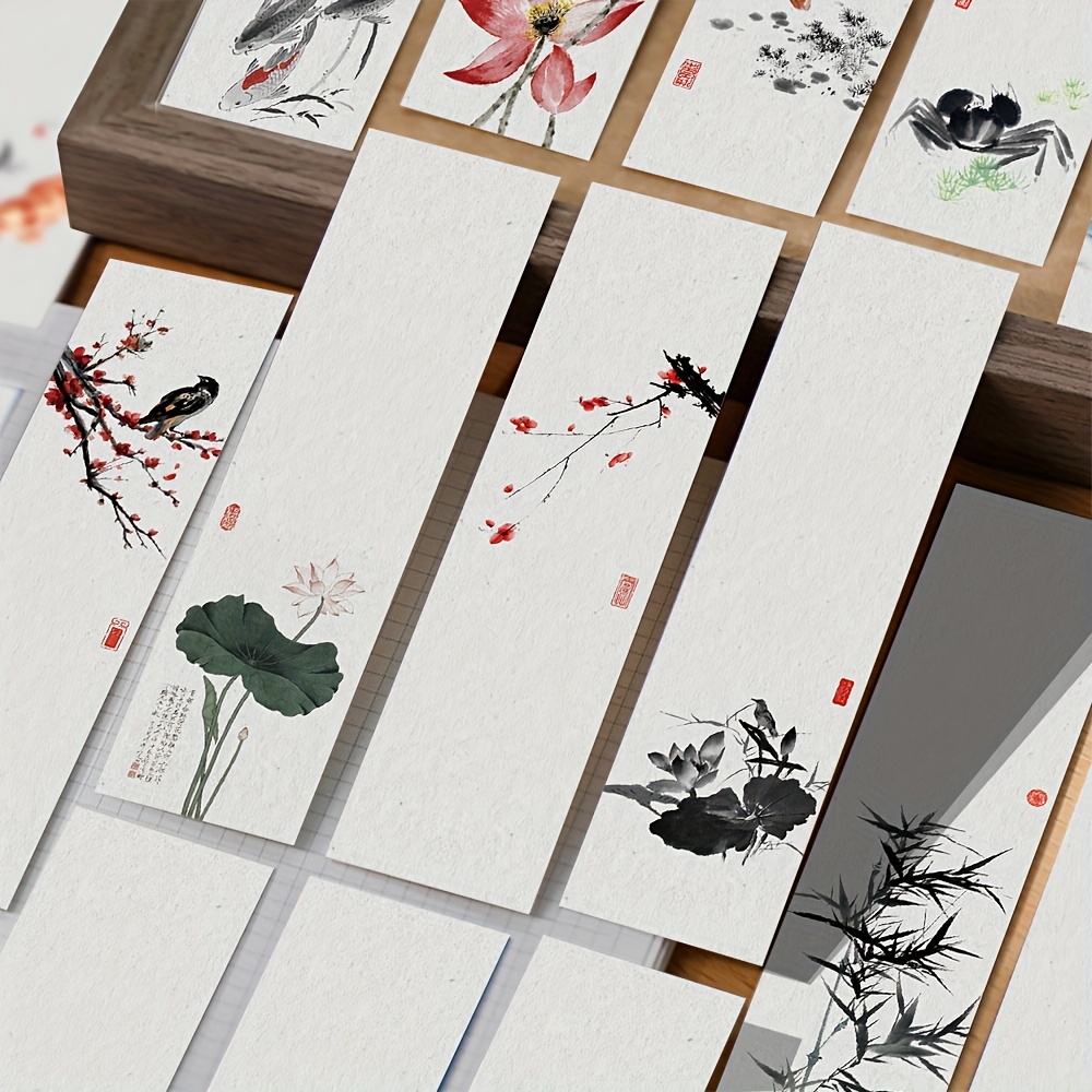E-shop 30 Stück SCXXBSW Chinesische Tuschmalerei Lesezeichen - Traditionelle Kunst Blumen- & Vogelmotive, Lebendige Farben, Strapazierfähige