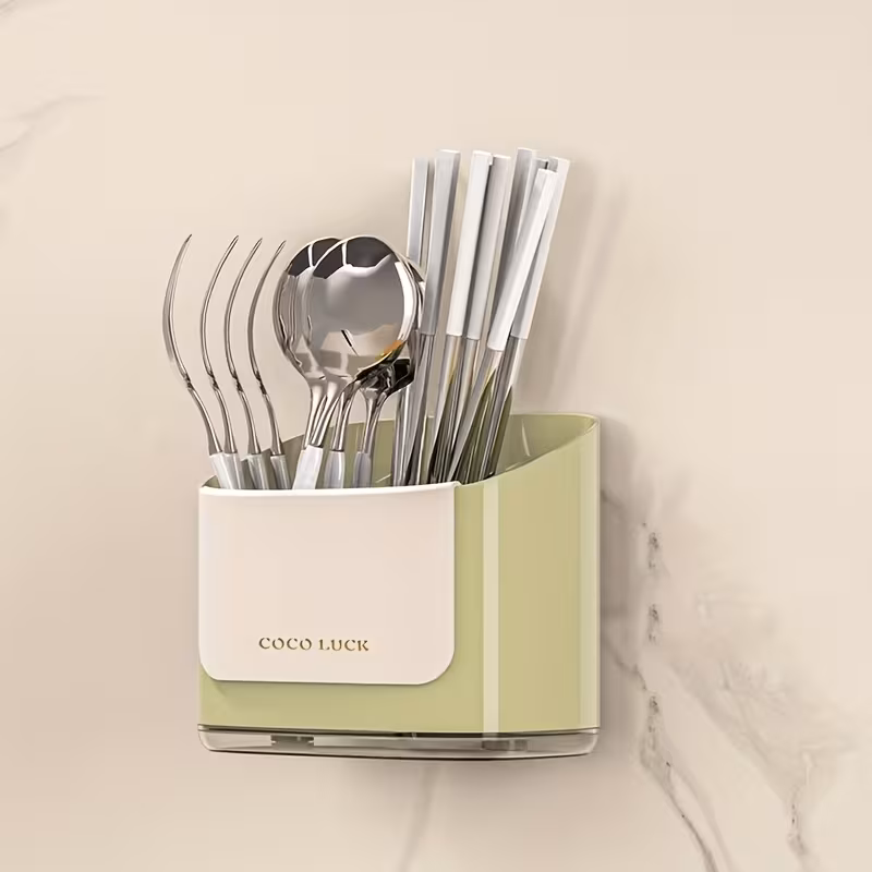 cutlery storage box with a drainage rack and dividers wall mounted without drilling suitable for storing chopsticks knives forks spoons and other utensils Product details 8