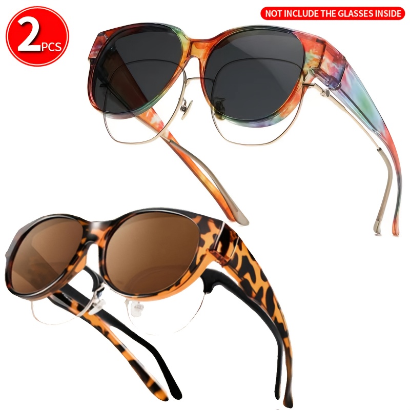 Image of 2-pack Oval Vintage Glasses Fit Over Fashion Glasses, For Men And Women Driving, Perfect Daily Wear, Photo Props, And Gift For Birthday, Valentine's Day, Christmas