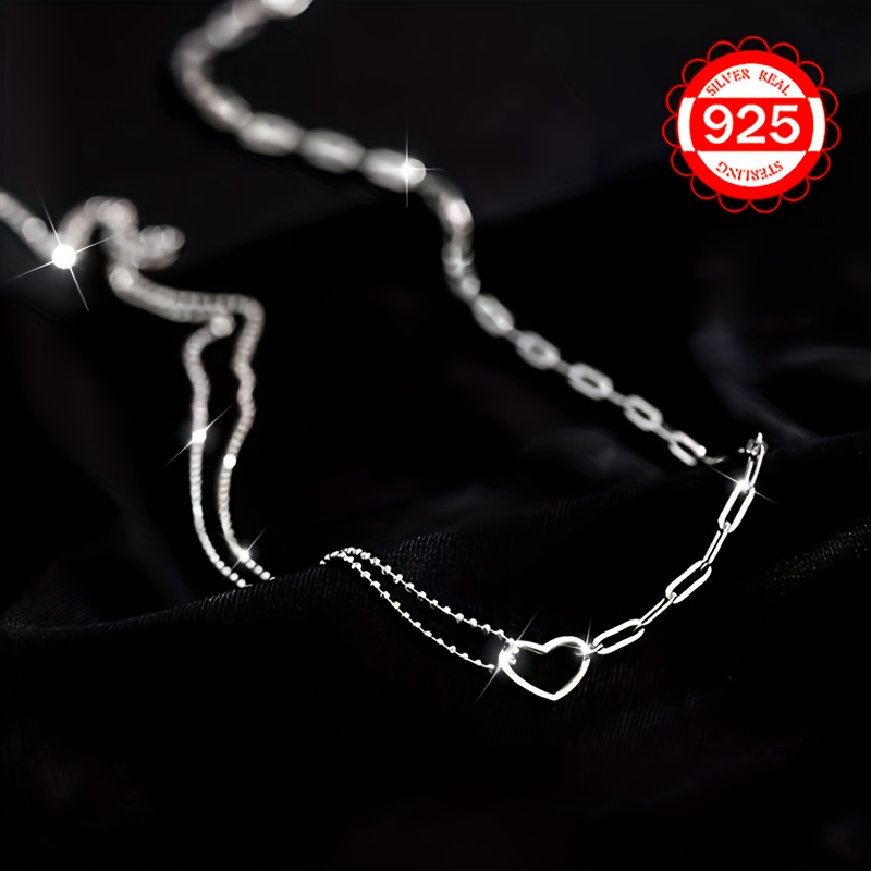 TEMU A High-rated Elegant Double-layer Heart-shaped Pendant Necklace - Hypoallergenic 925 Sterling Silver, Suitable For And Special Occasions