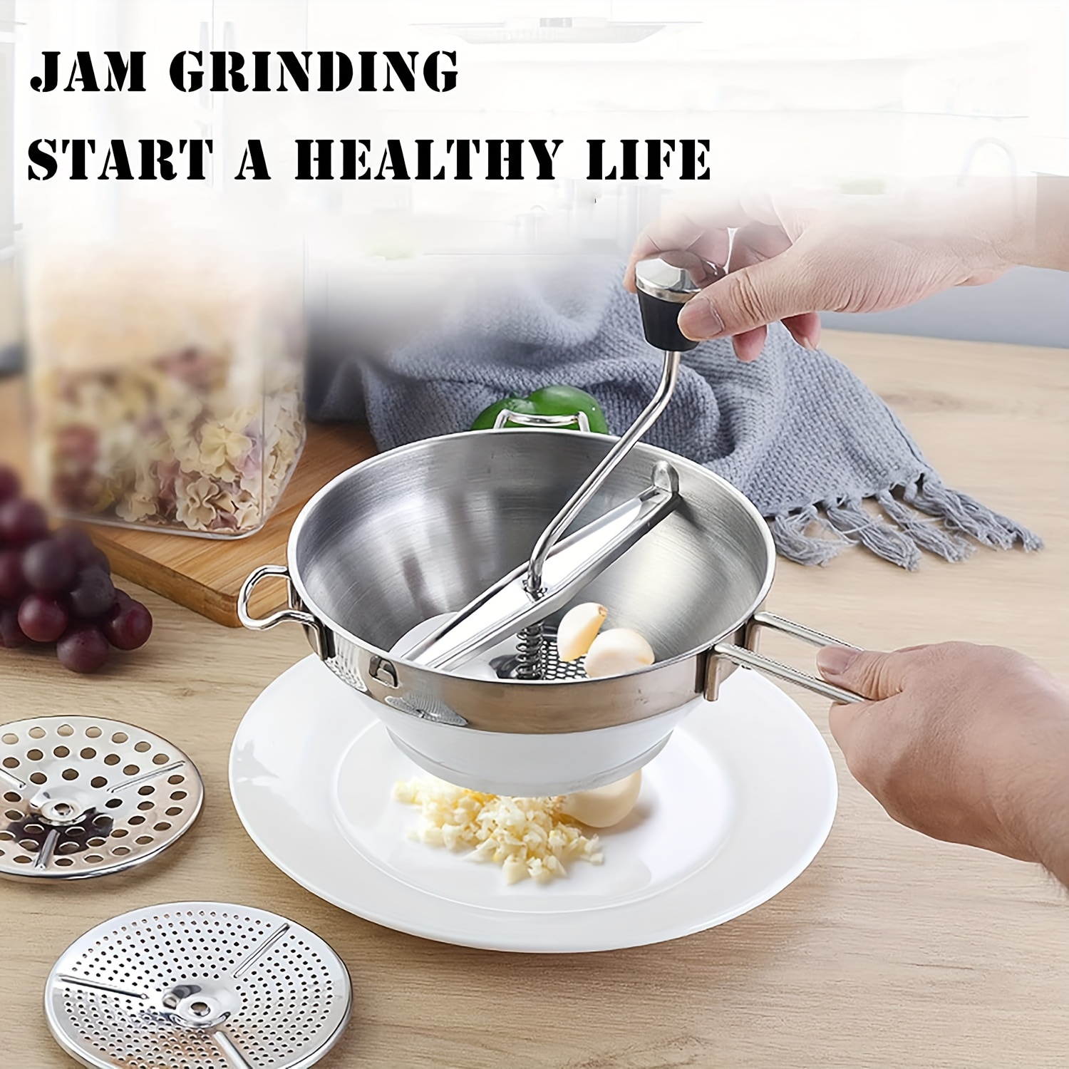 

1pc, Stainless Steel Food Mill, Potato Masher, Masher For Vegetables Fruits, Fruit Masher, Vegetable Masher, Potato Press, Vegetable Press, Potato Ricer, Jam Maker, Kitchen Tools