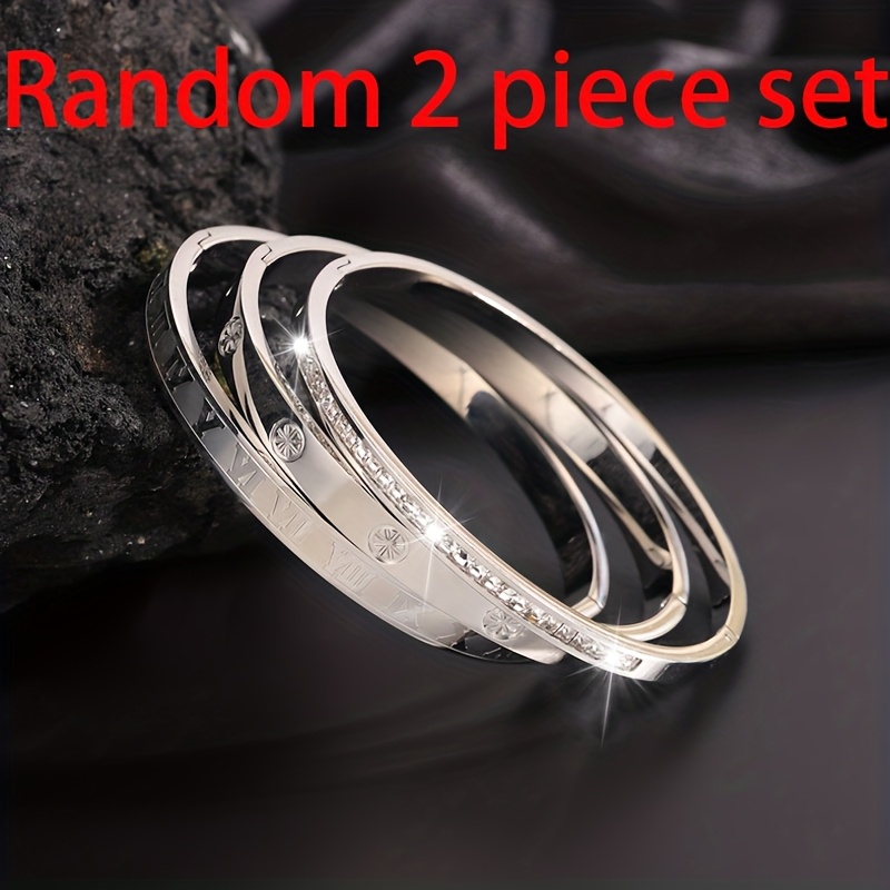 2pcs Luxurious Sparkling Stainless Steel Bracelets Set