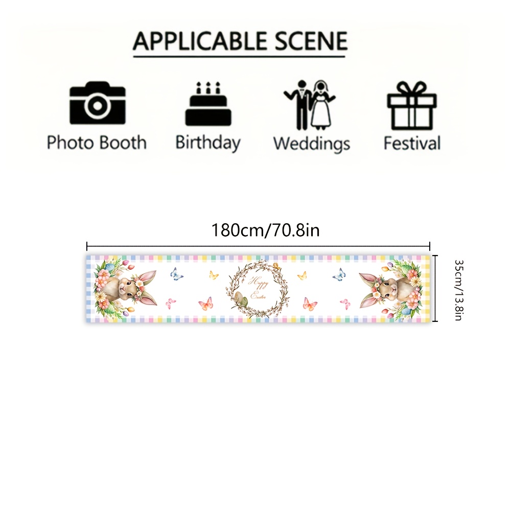 TEMU 1pc, Easter Bunny Tablecloth - Spring/summer Seasonal Decor, " X 13.8", Perfect For Indoor/outdoor & Kitchen Use, Bunny Additions, Tablecloth, Family , Restaurant