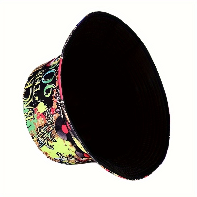 90s graffiti print retro hip hop style double sided bucket hat for men and women details 5