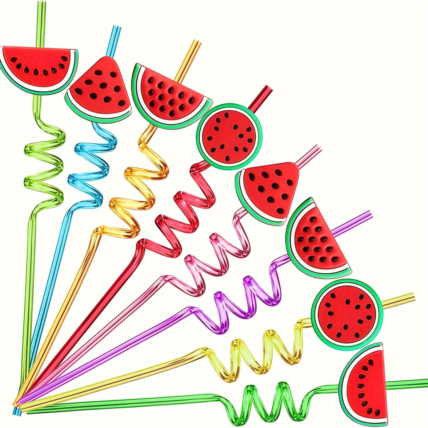 Image of 8pcs Vibrant Watermelon Party Straws - Food-safe Plastic, Perfect For Birthday & Poolside Celebrations, With Colorful For Festive Drinkware, Watermelon Themed Items