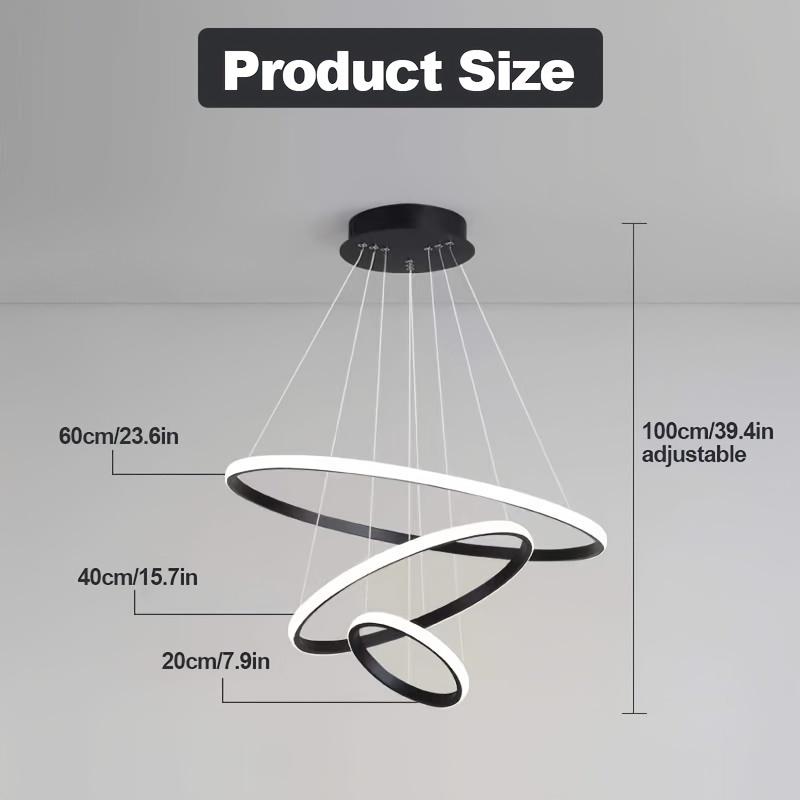 modern sleek 3 loop pendant light fixture polished adjustable semi flush mount chandelier with detachable aluminum shade hard wired 110v 240v for dining living room bedroom contemporary design ceiling lights for living room details 5