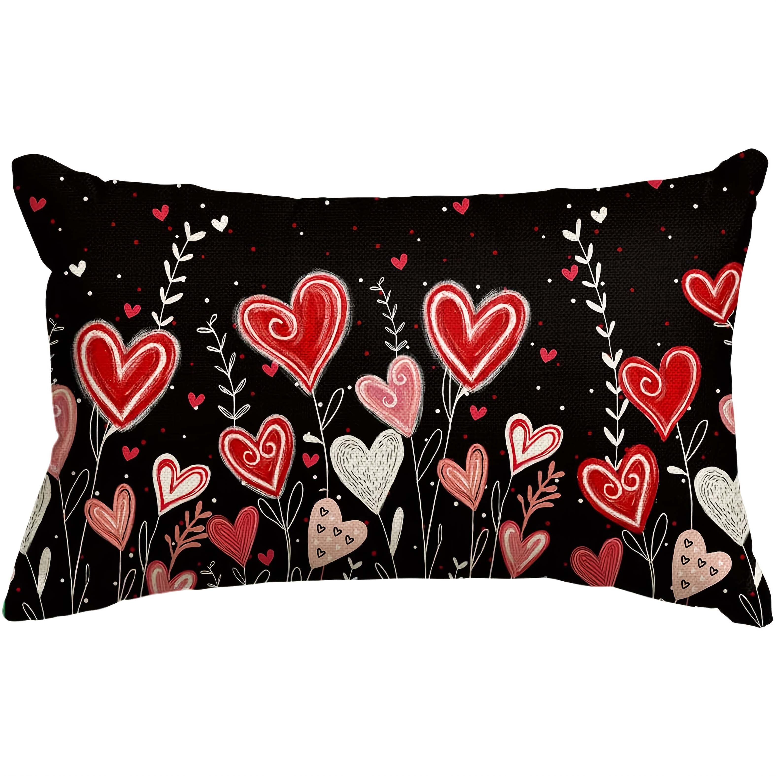 TEMU 1pc, Valentine's Day Love Heart Flowers Throw Pillow Cover, Leaves Red Black Anniversary Wedding Decoration For Sofa Couch (single Side, No