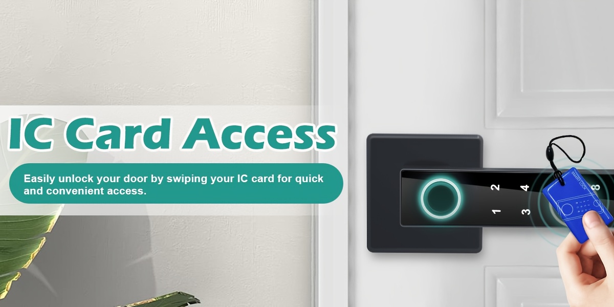 Cerradura Inteligente de Puerta con 1 Pin/Huella Digital/APP/Tarjeta IC/Control Remoto - Entrada Sin Llave Cerradura Electrónica con Alertas Similares a la Alarma Antirrobo, Apertura Forzosa y Respaldo, Bloqueo Intelligent para Hogar/Oficina/Hotel Compatible con Smartphones & Tarjetas (No Incluidos) Sistema Moderno de Seguridad con Escáner Dactilar, Control por App, Opciones Múltiples de Desbloqueo e Función de Desbloqueo Remoto, Manija Intelectual del Cerrojo Deportivo