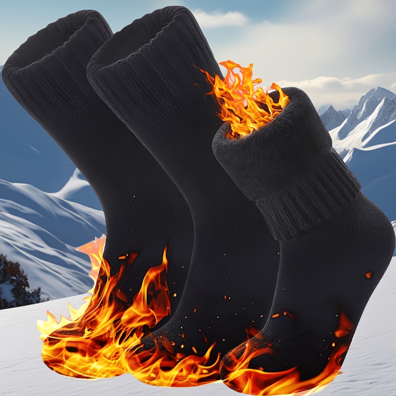 Image of 3 Pairs Women And Men Warm Boot Socks - Thickened Ski Socks With Ribbed Pockets, Cold Weather /machine Washable//winter Essential Warm Socks, Ribbed , Insulating Fabric