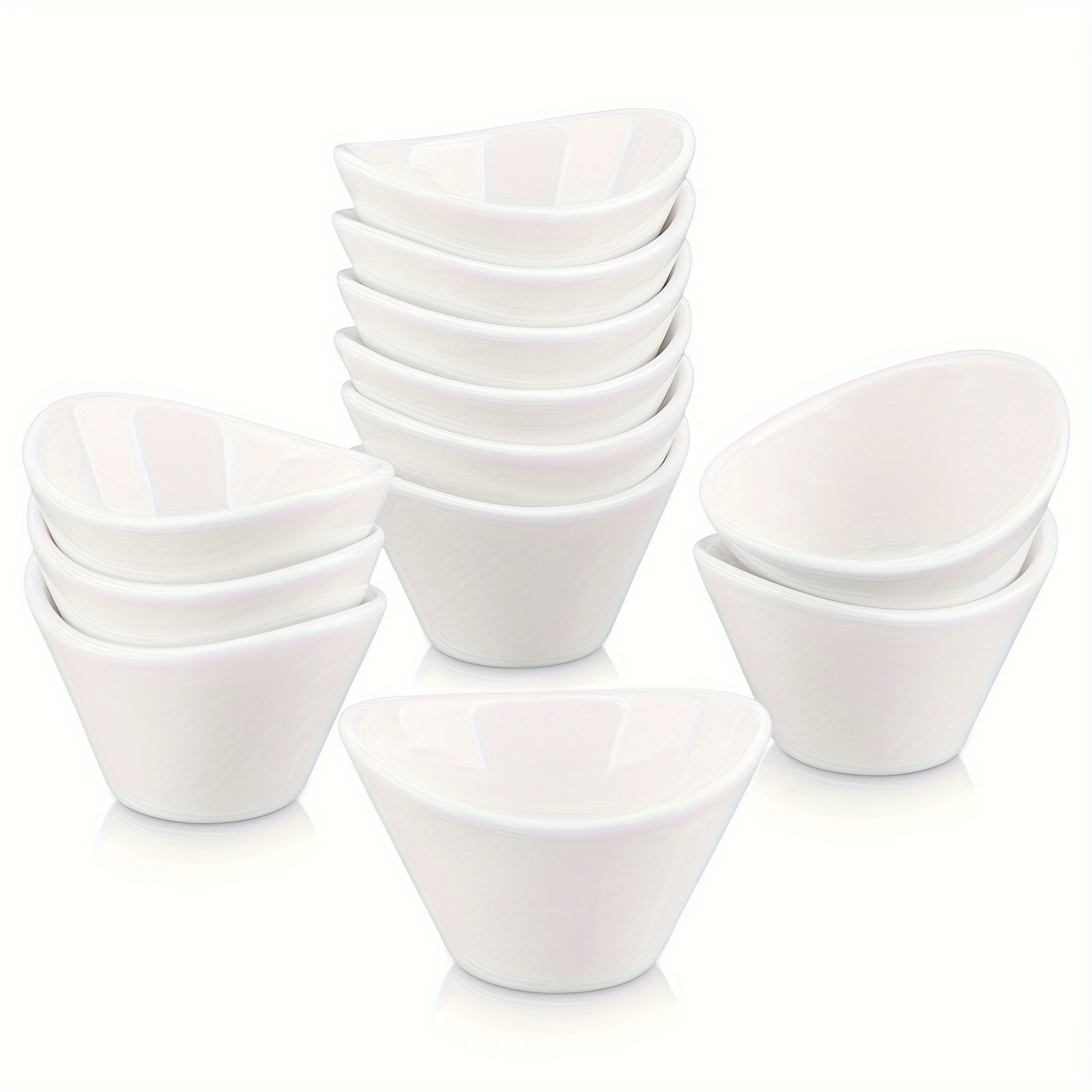 E-shop 12er Pack MINI Keramik Dip Schüsseln Set, Saucen Schüsseln zum Dippen, 35 ml Sojasaucen Schüssel, Weiße Dip Schüsseln Großpackung, Für Ketchup,