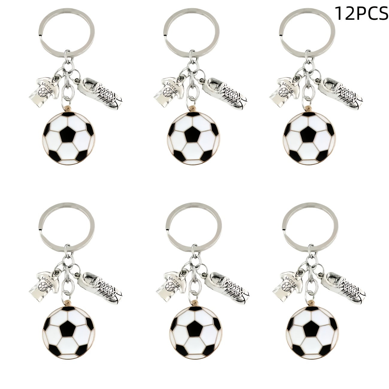 Image of 12pcs Soccer Keychain Set - Alloy Cleats, Jersey, And Ball Pendants - Ideal Gift For Sports Enthusiasts And Fans
