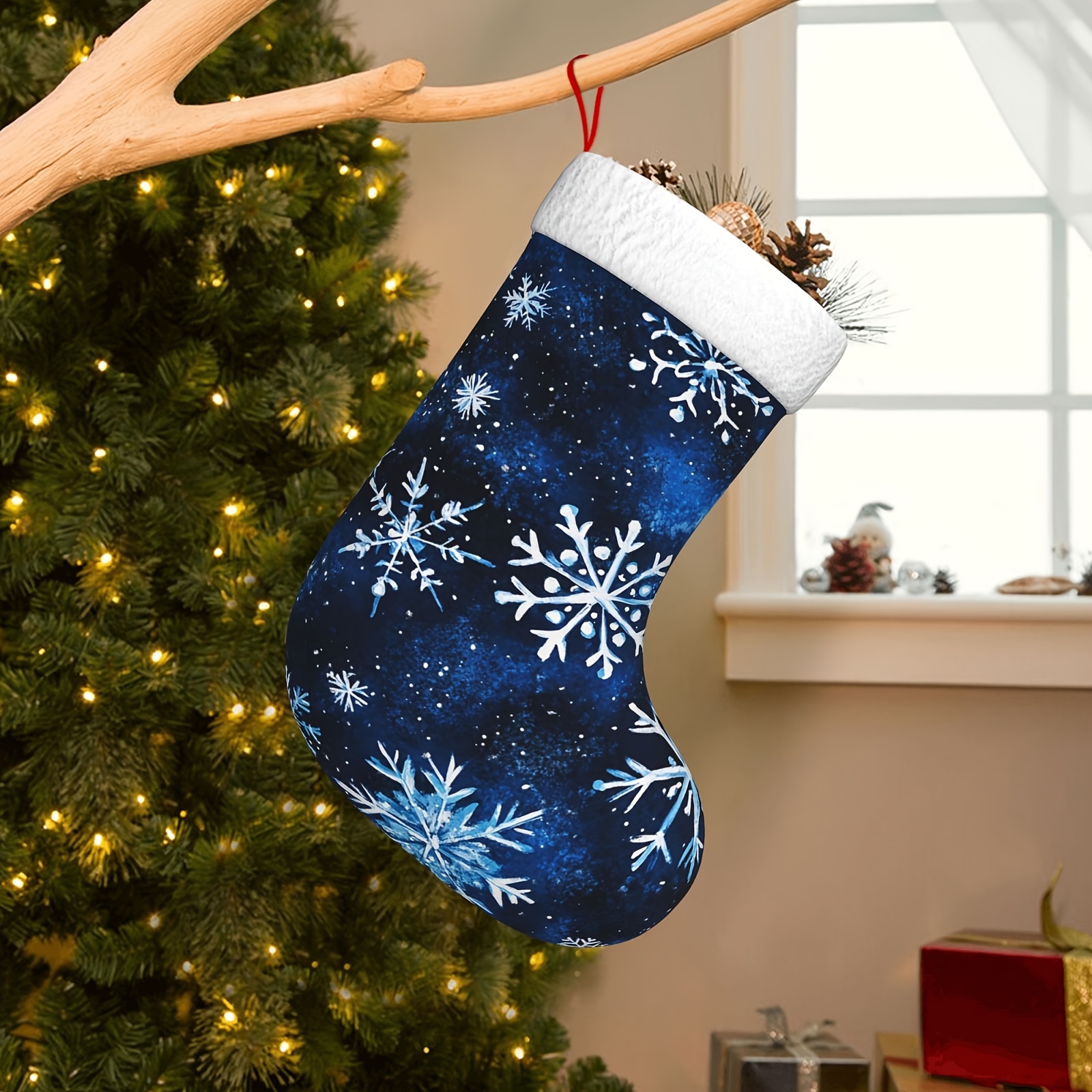 

1pc, Snowflake Pattern Christmas Stockings, , Family Gift Stockings, Suitable For Candy Gifts, Christmas Decoration 9.9x15.8in