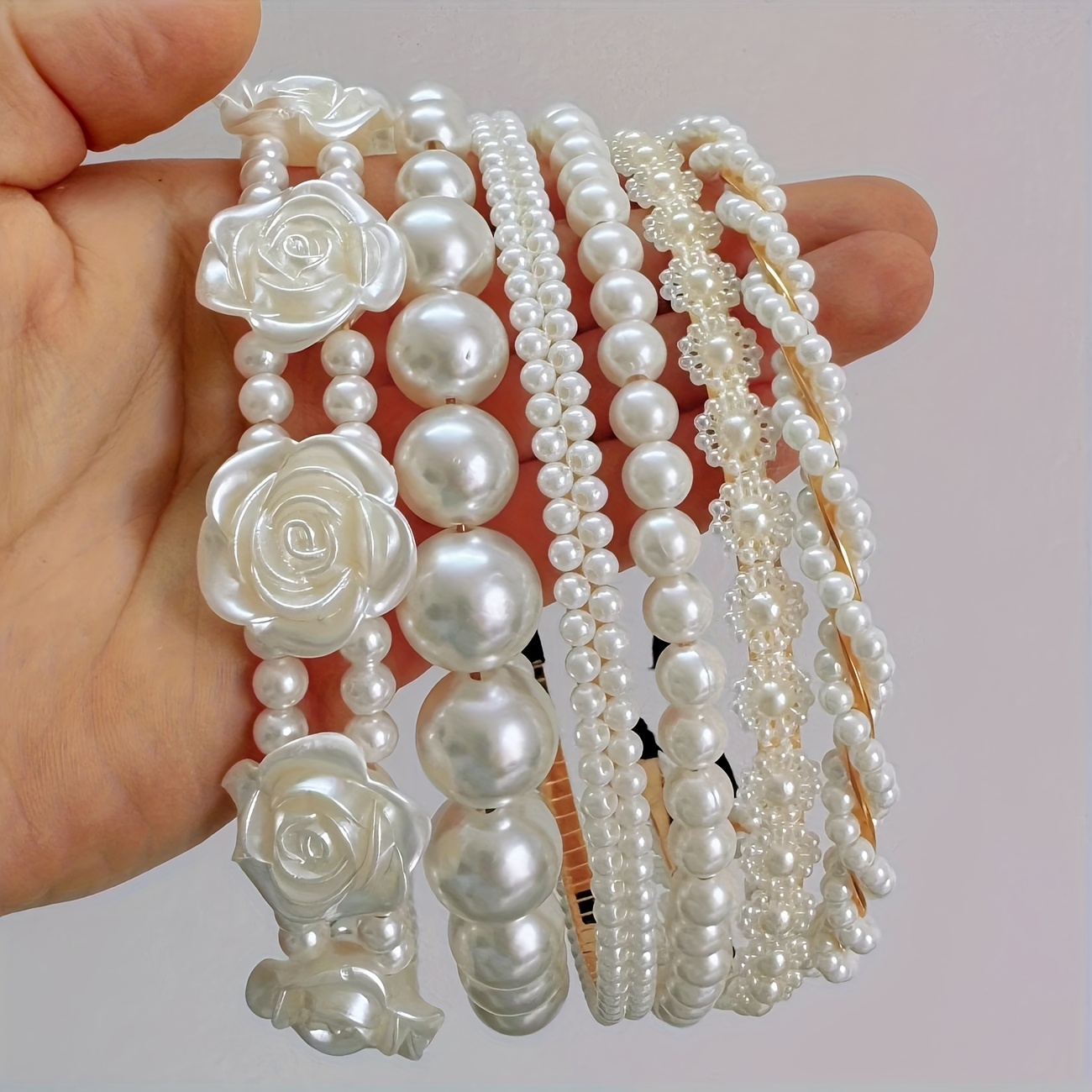 Image of 6pcs Floral Hair Bands - 6 Styles & Solid Colors, Plastic Hair Accessories For Women, Birthday Party Wedding Everyday Hair Styling, Only