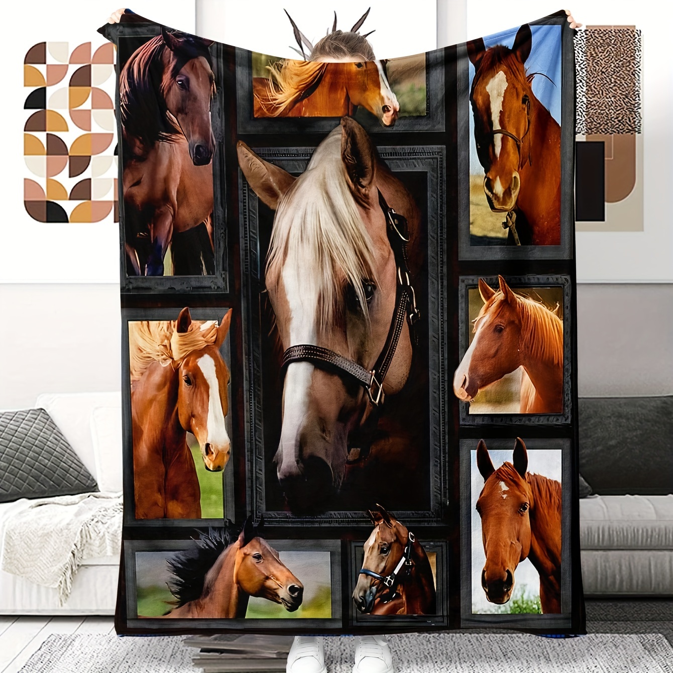 

Soft & Cozy Running Horse Flannel Throw Blanket - Allergy-friendly, Reversible, Perfect For Couch, Bed, Office, And Travel - Versatile Gift For Young Group & Adults