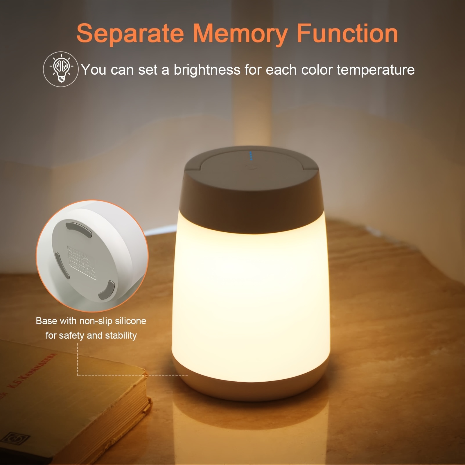 Portable Eye-Care Night Light, LED Touch Sensor Nursing Night Light, 3-Color Touch Dimmable Lamp, Rechargeable Portable Memory Night Light Bedside Lamp