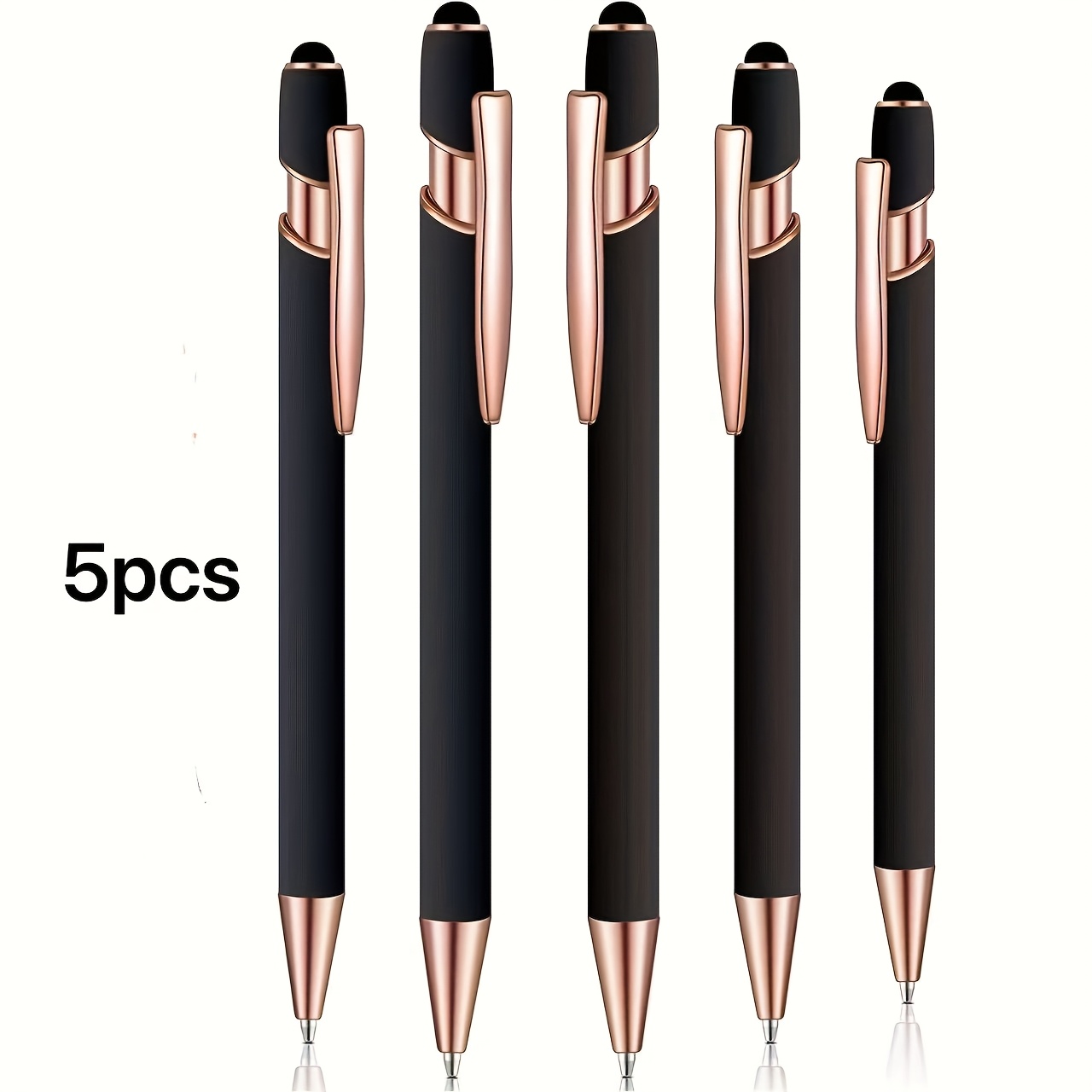 5pcs Elegant Black Metal Ballpoint Pens With Handwriting Pen Tip, 2-in-1 Functionality, 1.0mm Medium Point Smooth Writing Pens With , Rose Golden & Black, For Touch Screen Tablet