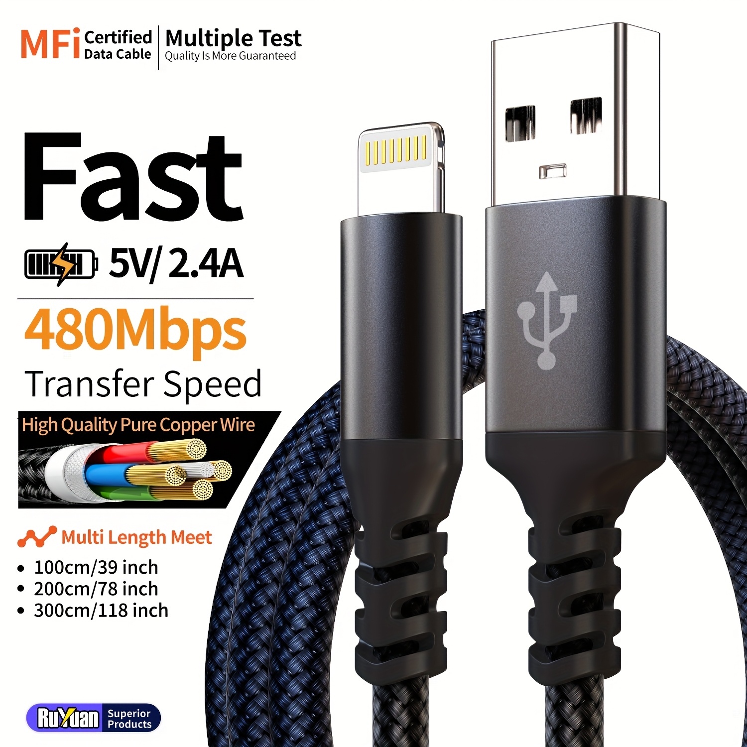 6 Cavi Lightning Per IPhone, Ricarica Rapida E Certificati MFI - Varie Lunghezze (0.9m, 1m, 1.9m)