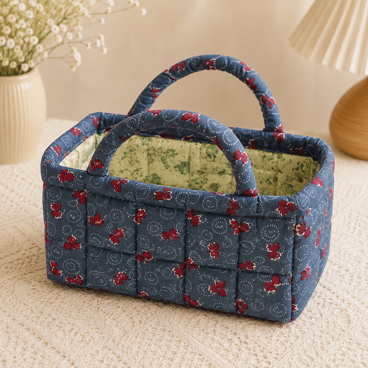 TEMU Storage Basket, Home Underwear And Miscellaneous Organizer, Makeup Bag Storage Basket, Foldable Portable Small Size With Floral And Solid