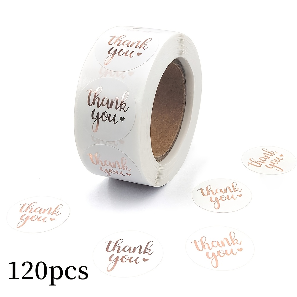 TEMU 120pcs Stickers (1 Roll), Inch Rose Golden Thank , Round Heat Seal Thank You Sticker, Suitable For Envelopes And Gifts, Suitable For Office