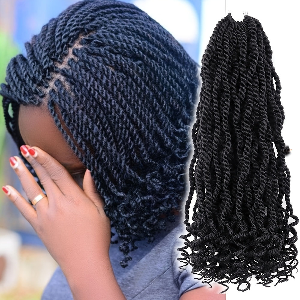 TEMU 8 Inch Short 3 Packs Wavy Twist Crochet Hair With Curly Ends, Black Pre-looped Short Crochet Braids, Pre-twisted Small Twist, Synthetic Braiding