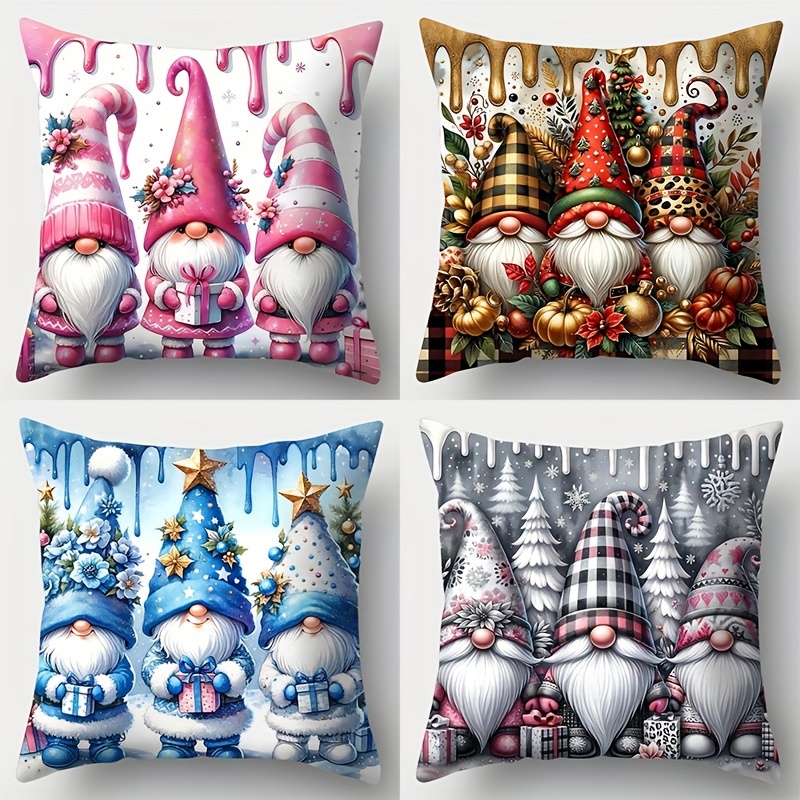 

Christmas Gnome Pillow Covers Set Of 4, Contemporary Style Zippered Throw Cushion Cases 17.7 X 17.7 Inches, Festive Santa Print, Woven Polyester Sofa Pillows For Living Room Hand Wash Only