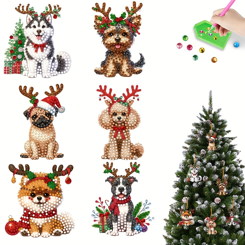

6pcs Set Sparkling Acrylic Christmas Tree Ornaments - Unique Shaped Diamond Art Charms For Holiday Decor, Craft Supplies