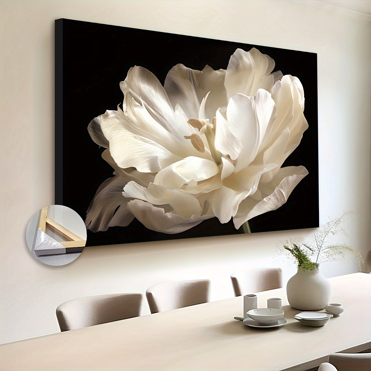 

Extra Large White Tulip Canvas Wall Art - Modern Floral Decor With Wooden Frame, Ready To Hang For Living Room, Bedroom, Home Office