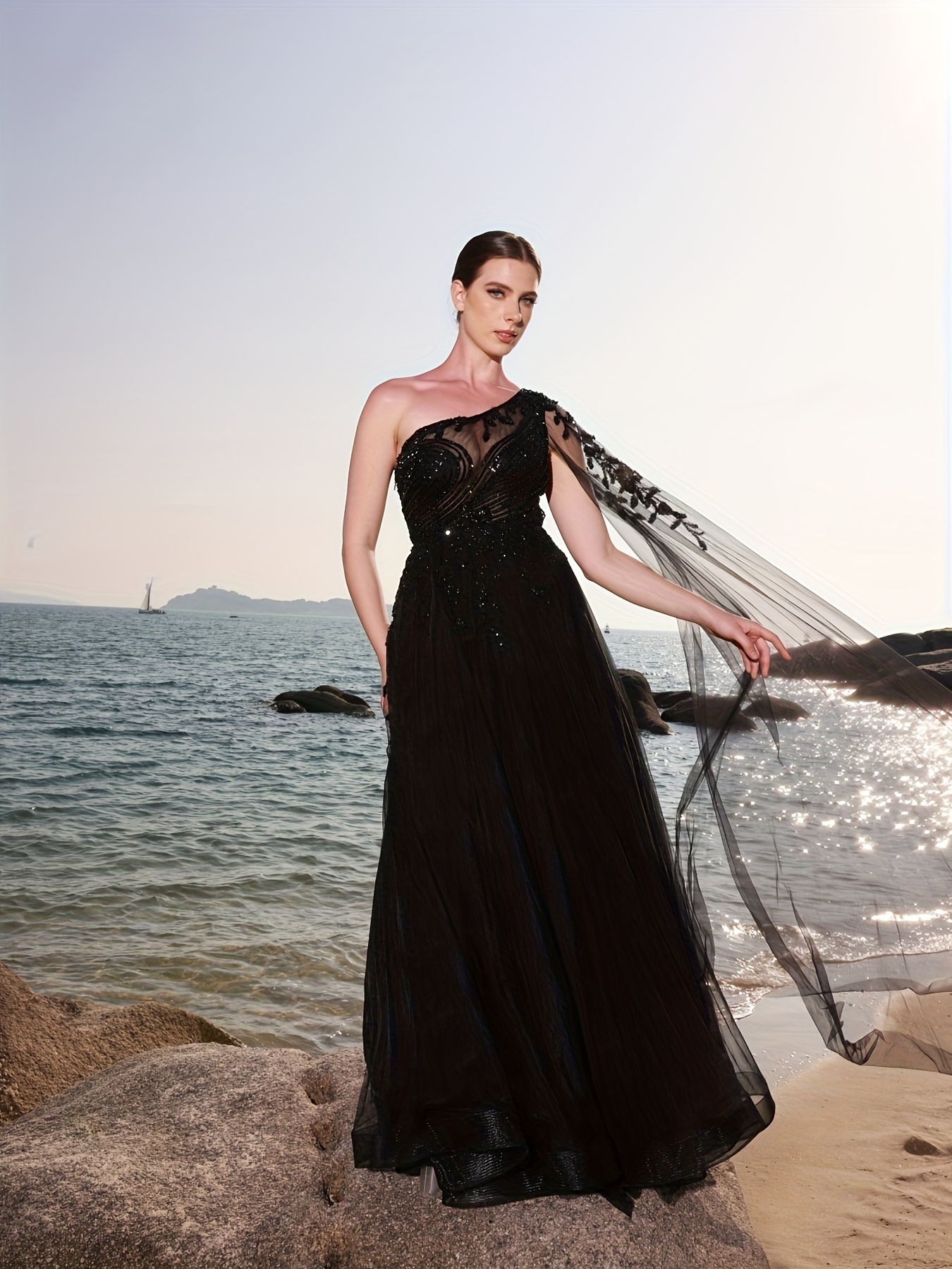 goddess style elegant one shoulder beaded embroidery - Temu Chile