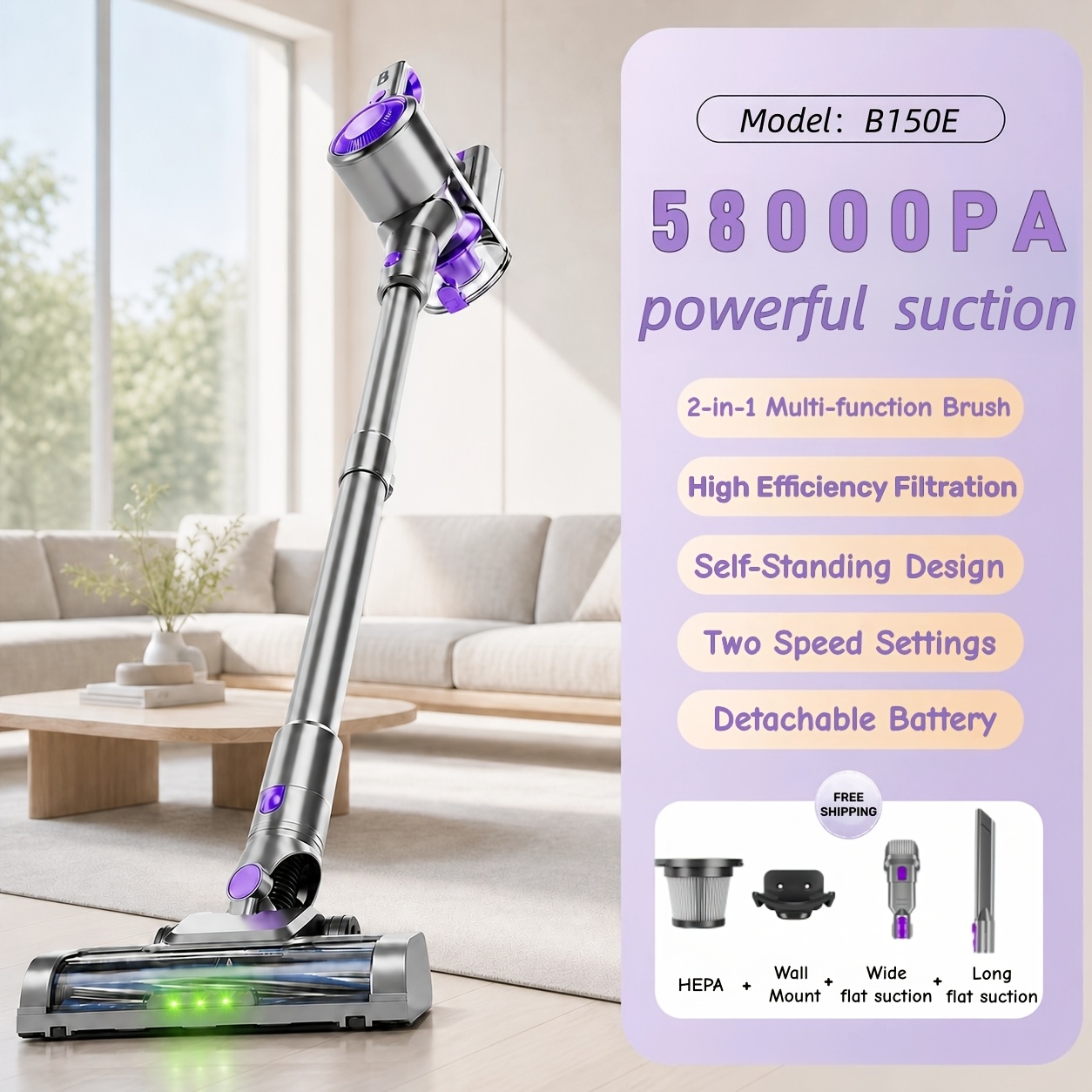 Image of Homki 2026 New Cordless Vacuum Cleaner Stick Vacuum Cleaners For Home Wireless With Self-standing Anti- Vacuum Cordless For Pet Hair/carpet/hard Floor During