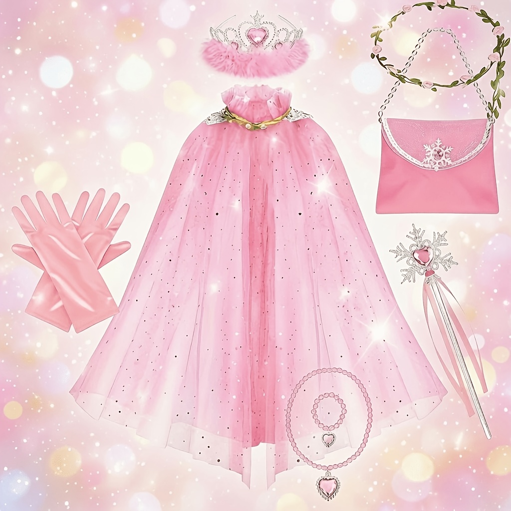 TEMU 12pcs Princess Cape Set With Play Purse For Girls - Perfect For Birthday, Cosplay, Christmas And Halloween Parties, Perfect For Winter, New Year